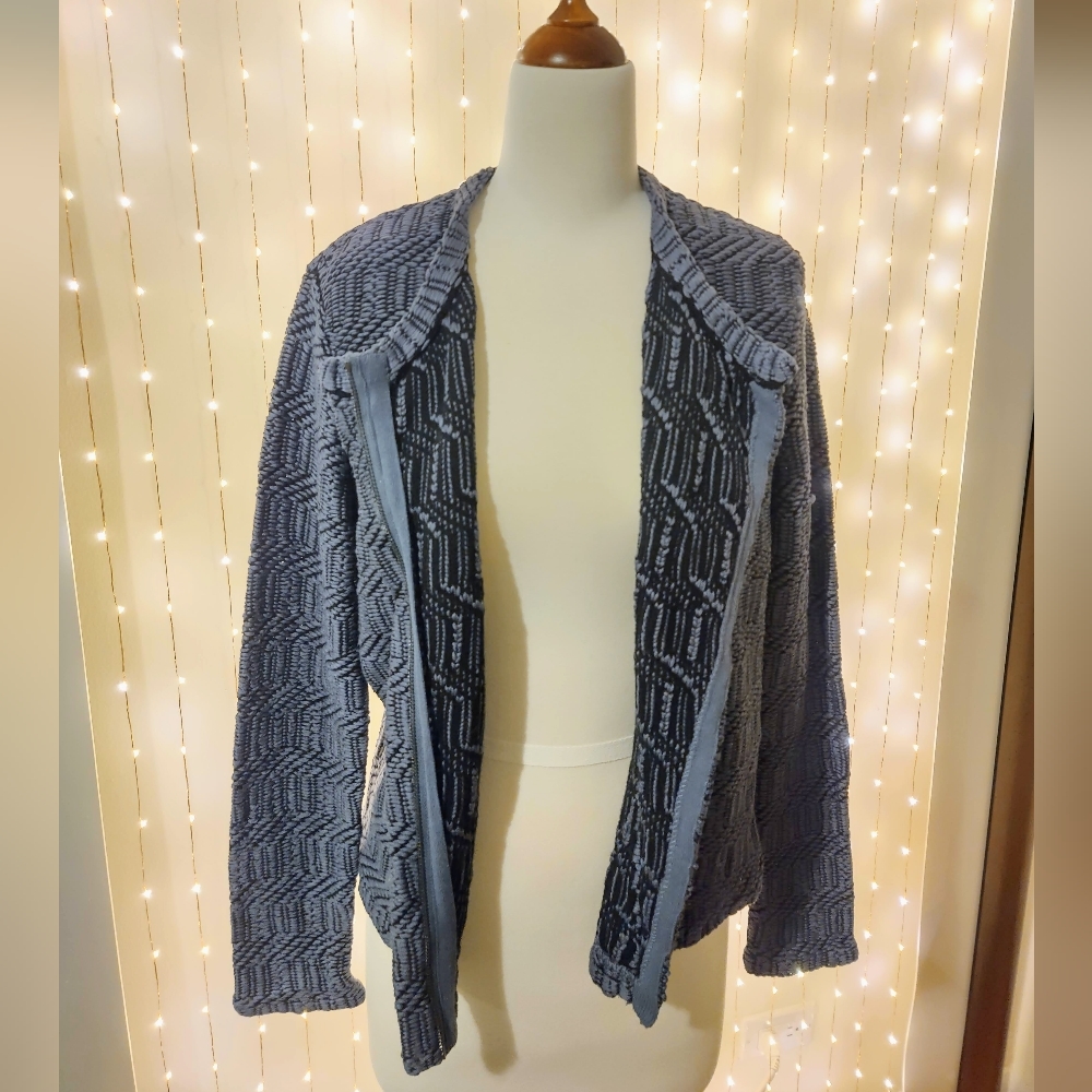 EUC Ann Taylor LOFT Maze Chunky Knit Moto Jacket in Blue Sea - Picture 7 of 12